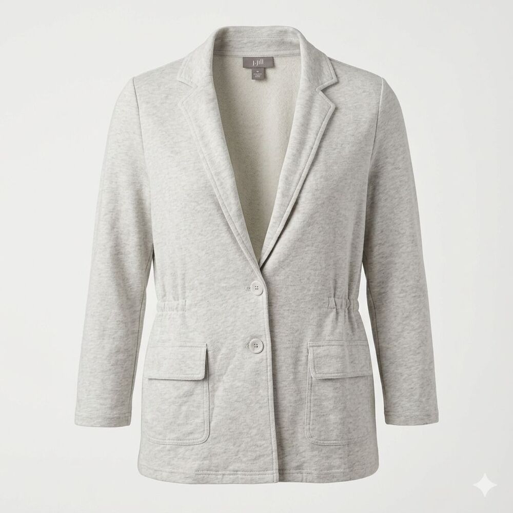 J. Jill Gray Heathered Cotton Knit Button Down Drawstring Peplum Blazer XL